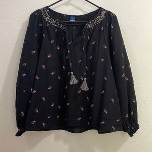 Old Navy Puff Sleeve Smocked Floral Poet Swing Blouse - Black